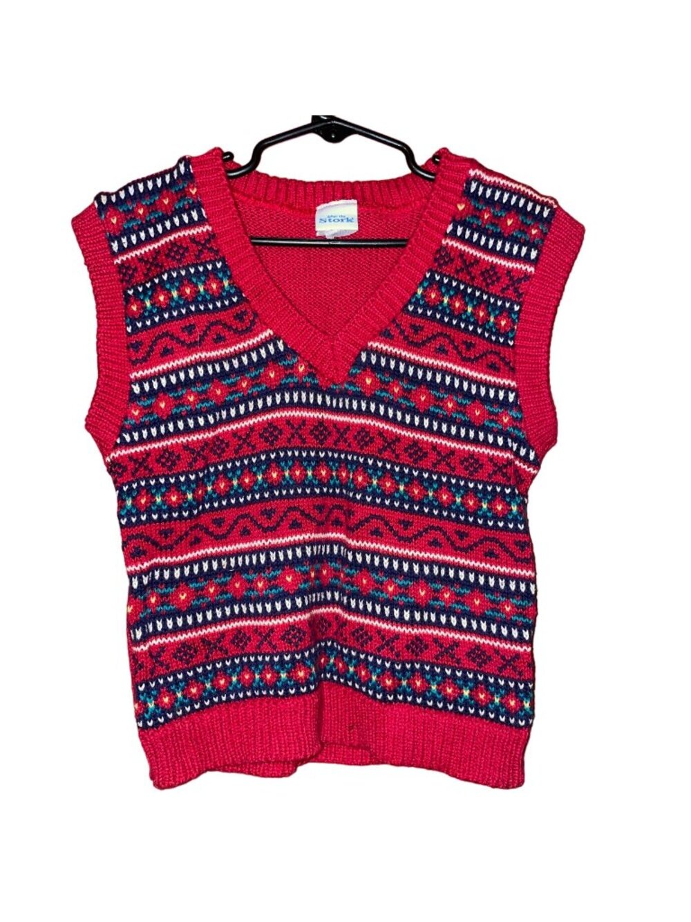 Vintage After The Stork Toddler Knit Sweater Vest Red Multicolor Fair Isle XS